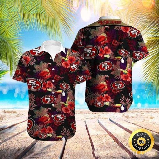 Tiki Charm 49ers Game Day – 49ers Tropical Pattern Hawaiian Shirt