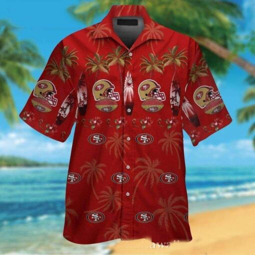 Tropical Touchdown Palm Trees 49ers Red Hawaiian Shirt